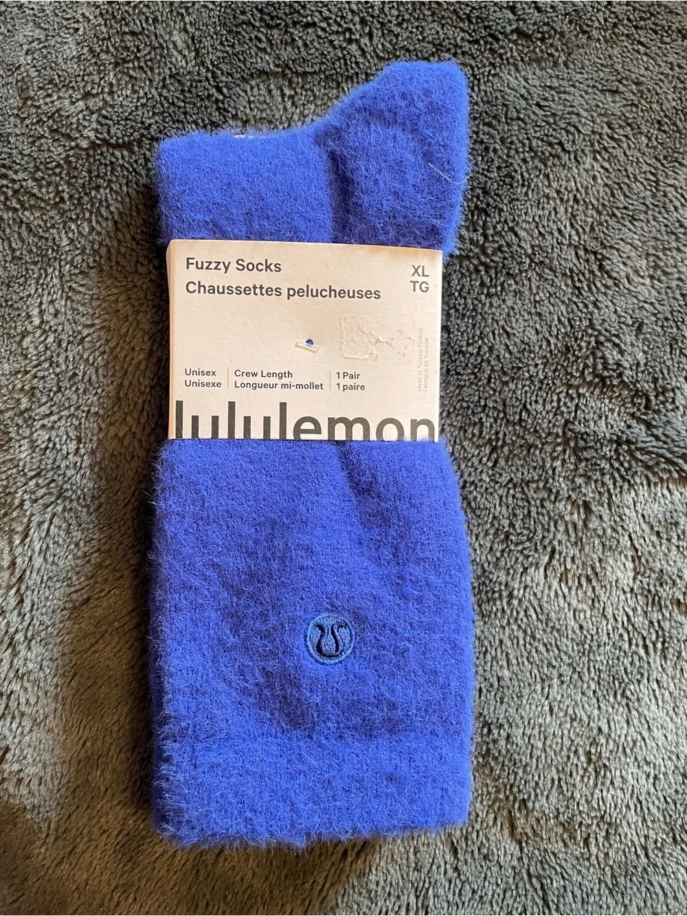 Lululemon Unisex Fuzzy Crew Socks - Riverside Blue - XL - NWT